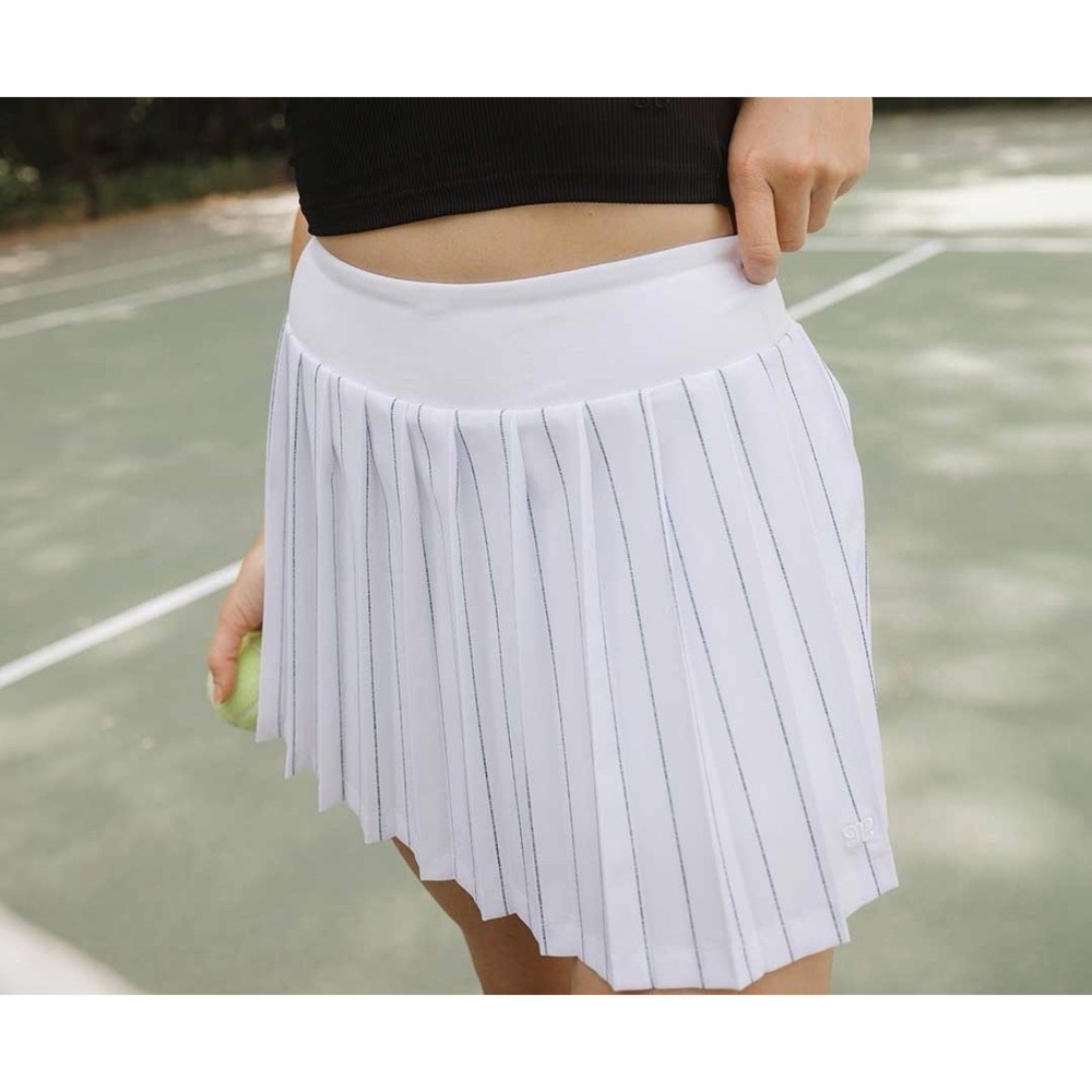 Albion Tie Breaker Tennis Mini Skirt Skort White Pleated  Stretch M Preppy